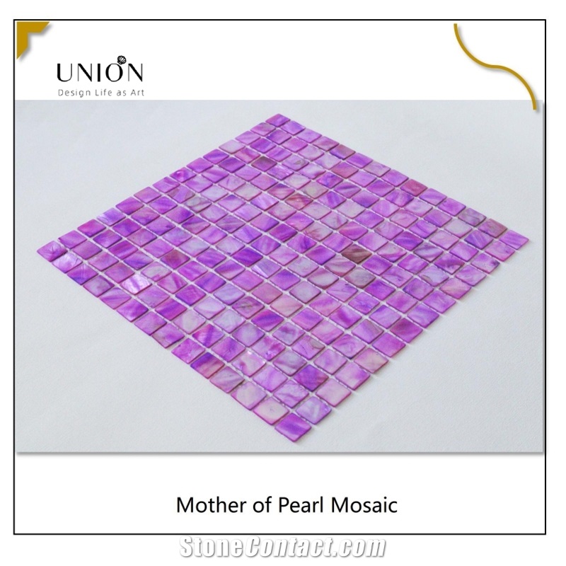 Dyed Purple Color Square Pattern Shell Mosaic Tiles Meshed
