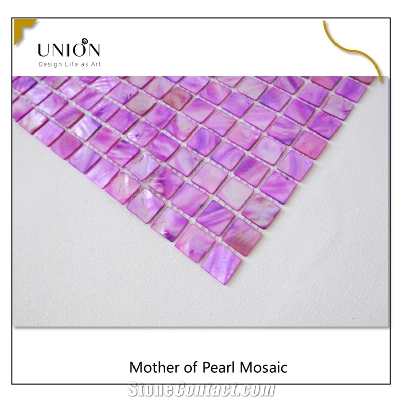 Dyed Purple Color Square Pattern Shell Mosaic Tiles Meshed