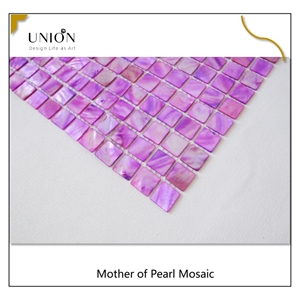 Dyed Purple Color Square Pattern Shell Mosaic Tiles Meshed