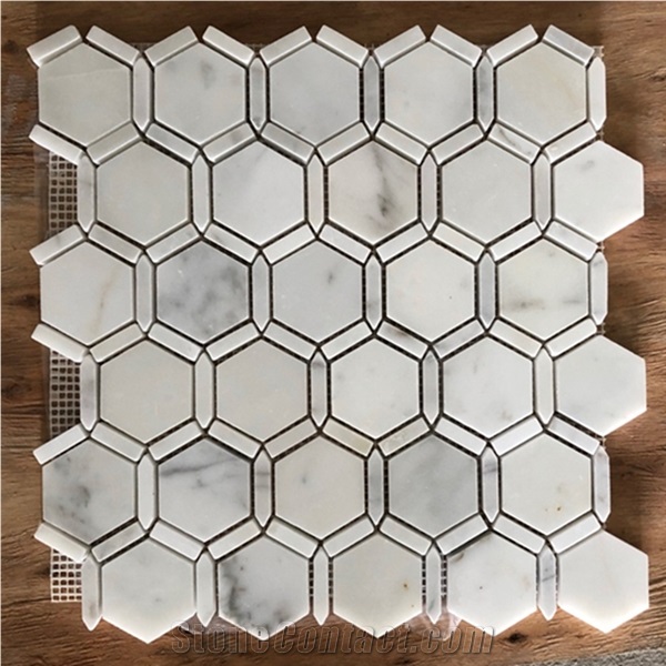 Carrara White Marble Hexagon Edge Mosaic Tile