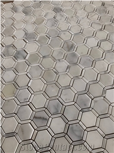 Carrara White Marble Hexagon Edge Mosaic Tile
