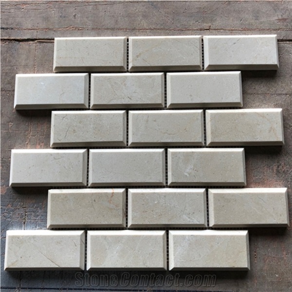 Crema Marfil Marble Deep-Bevel Brick Mosaic Tile