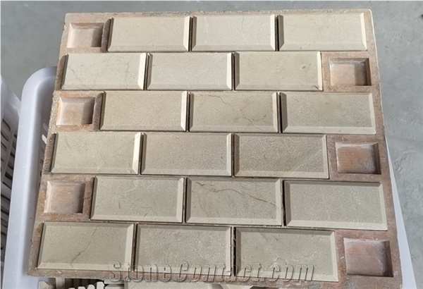 Crema Marfil Marble Deep-Bevel Brick Mosaic Tile
