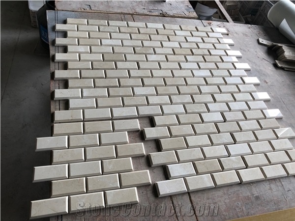 Crema Marfil Marble Deep-Bevel Brick Mosaic Tile