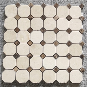 Crema Marfil Marble Octagon Brown Dots Mosaic Tile Crema Marfil Marble Octagon Brown Dots Mosaic Tile