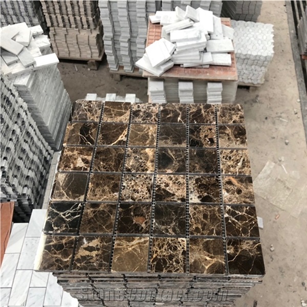 Dark Emperador Marble 2"X2" Square Mosaic Tile