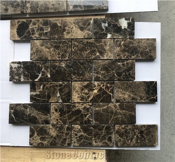 Dark Emperador Marble 2"X4" Brick Mosaic Tile
