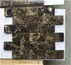 Dark Emperador Marble 2"X4" Brick Mosaic Tile