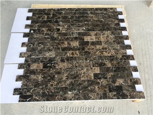 Dark Emperador Marble 2"X4" Brick Mosaic Tile