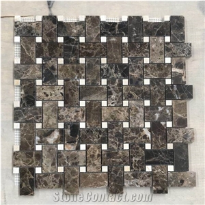 Dark Emperador Marble Basketweave Mosaic Tile