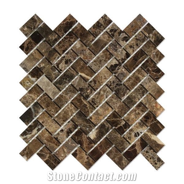 Dark Emperador Marble Herringbone Mosaic Tile