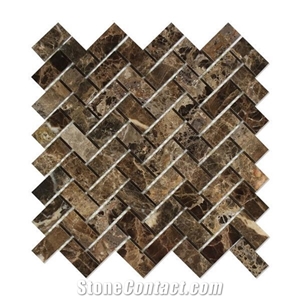 Dark Emperador Marble Herringbone Mosaic Tile