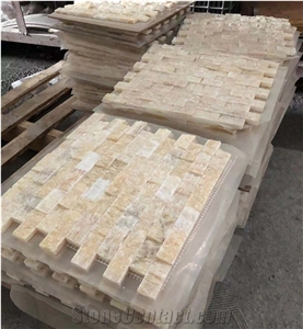 Honey Onyx Split Faced Brick Mosaic Tile