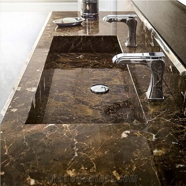Dark Emperador Marble Slabs Vanity Top