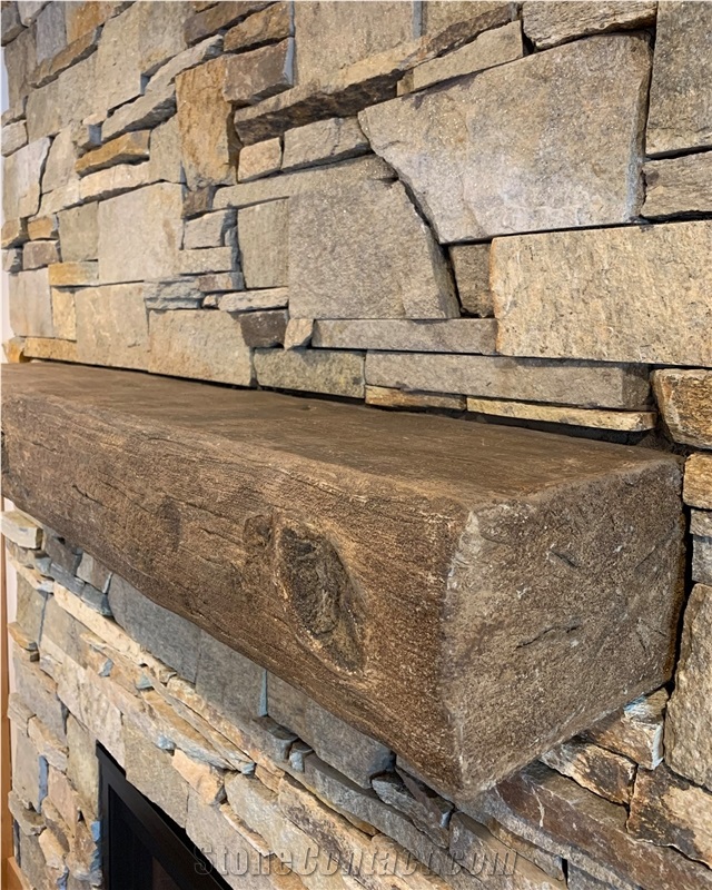 Sandstone Stacked Stone Veneer Fireplace