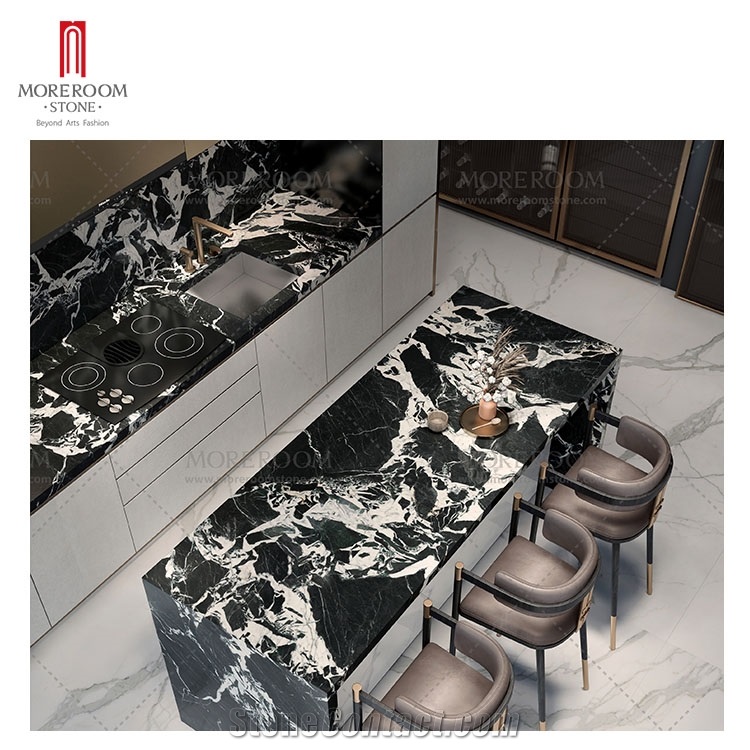 1600*3200*6Mm Black Marble Look Large Format Sintered Stone Countertop