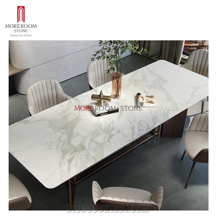 6Mm White Marble Look Sintered Stone Tile Dining Table