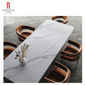 6Mm White Marble Look Sintered Stone Tile Dining Table