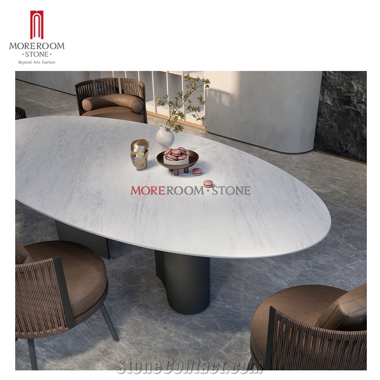 Ariston White Marble Look Tile Dining Table Countertop
