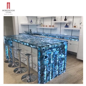 Backlit Blue Agate Composite Glass- Semiprecious Stone Counter Top