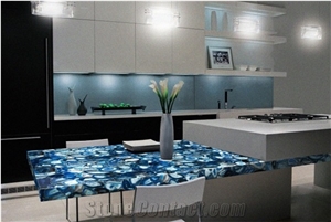 Blue Gemstone Translucent Agate Stone Table
