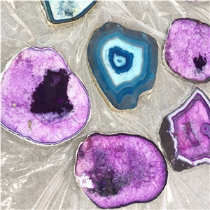 Pink Blue Purple Backlit Luxury Round Shape Agate Slices