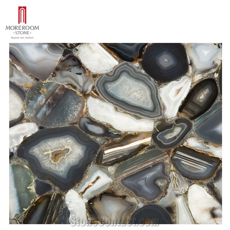 Precious Stone Natural Grey Agate Slab For Countertop