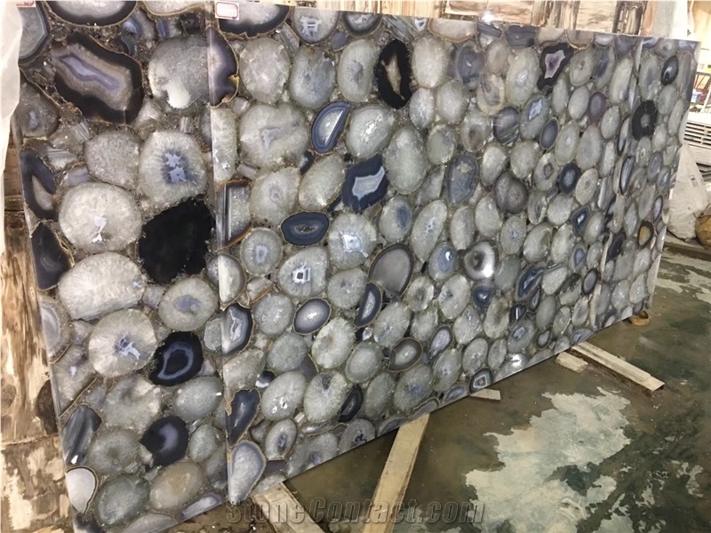 Precious Stone Natural Grey Agate Slab For Countertop