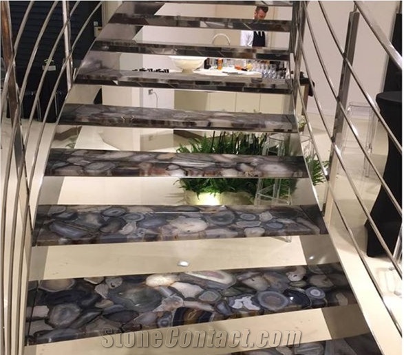 Precious Stone Natural Grey Agate Slab For Countertop