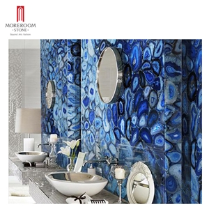 Semi Preicous Stone Blue Agate Slab For Wall