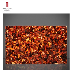 Semiprecious Backlit Red Color Polished Agate Slab