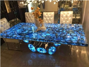 Semiprecious Stone Blue Agate Table Tops