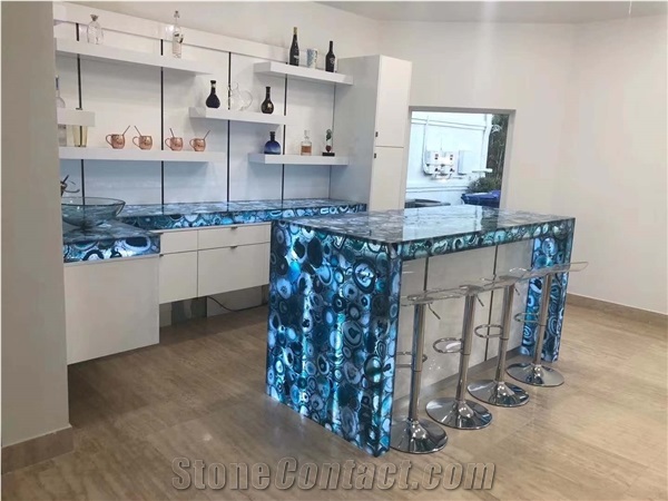 Semiprecious Stone Blue Agate Table Tops