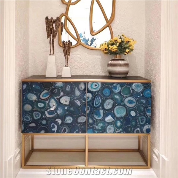 Semiprecious Stone Blue Agate Table Tops