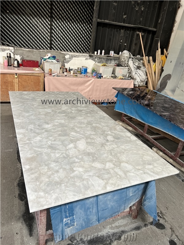 Backlit White Crystal Luxury Stone Table Top