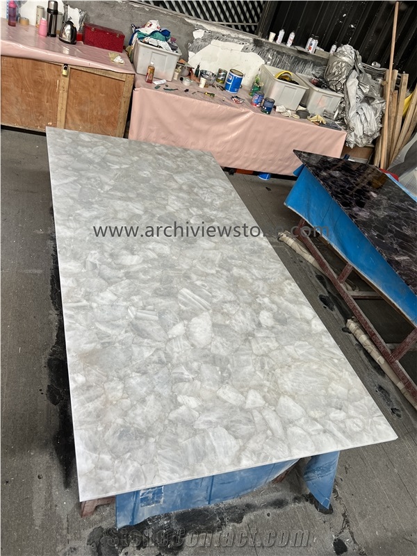 Backlit White Crystal Luxury Stone Table Top