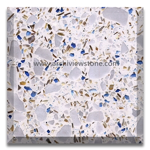 Blue Crystal White Cement Terrazzo Tiles Slabs