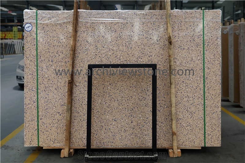 Yellow Cement Terrazzo Slab With Blue Grains