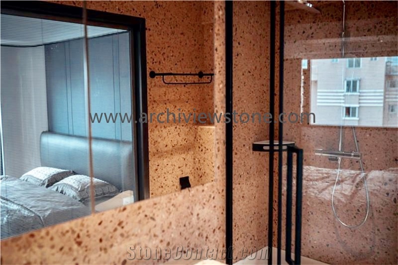 Yellow Cement Terrazzo Slab With Blue Grains