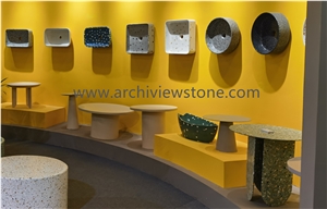 Yellow Cement Terrazzo Slab With Blue Grains