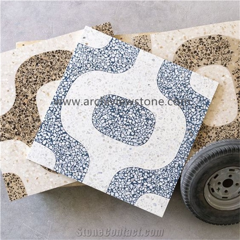 Yellow Cement Terrazzo Slab With Blue Grains