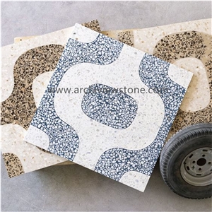 Yellow Cement Terrazzo Slab With Blue Grains