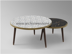 Yellow Cement Terrazzo Slab With Blue Grains
