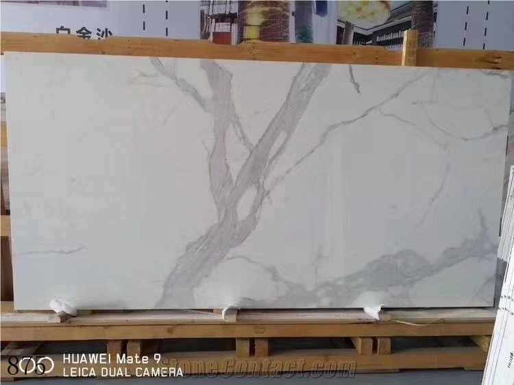 Calacatta White Sintered Stone Slab In China Stone Market