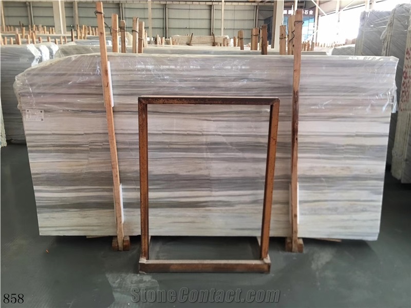 White Wood Grain Marble Ancient Serpegiante Light Gey Slab