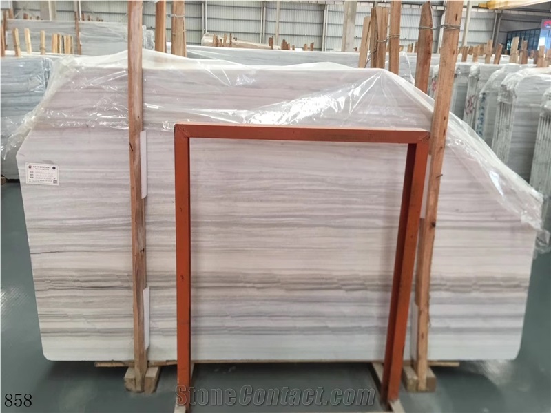 White Wood Grain Marble Ancient Serpegiante Light Gey Slab