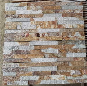 Golden Rusty Slate Stacked Stone Wall Cladding Veneer