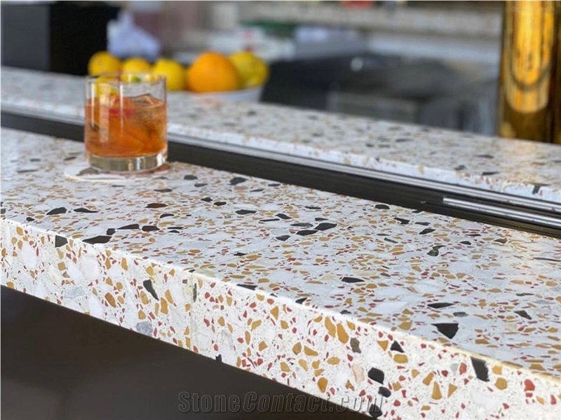 White Terrazzo Slab And Tiles For Wall Cladding