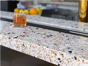 White Terrazzo Slab And Tiles For Wall Cladding