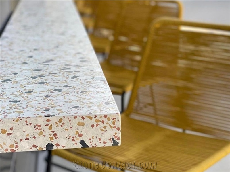 White Terrazzo Slab And Tiles For Wall Cladding